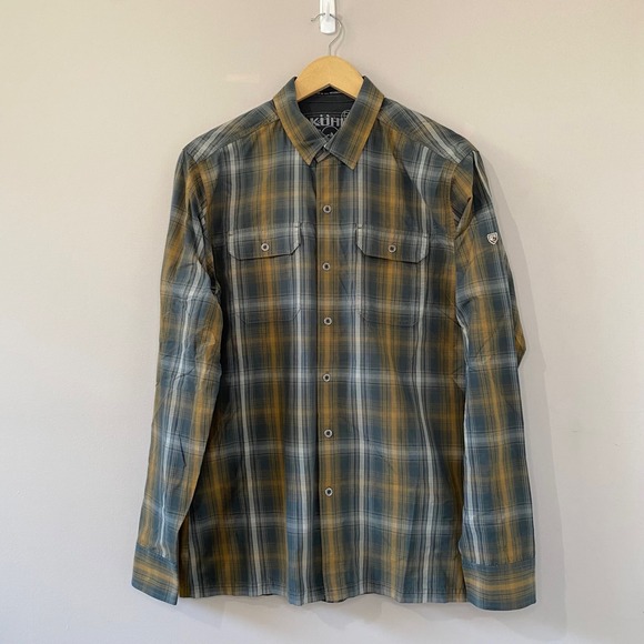 Kuhl Other - Kuhl Eluxur Mens Medium Gray Yellow Plaid Long Sleeve Button Down Shirt 7167